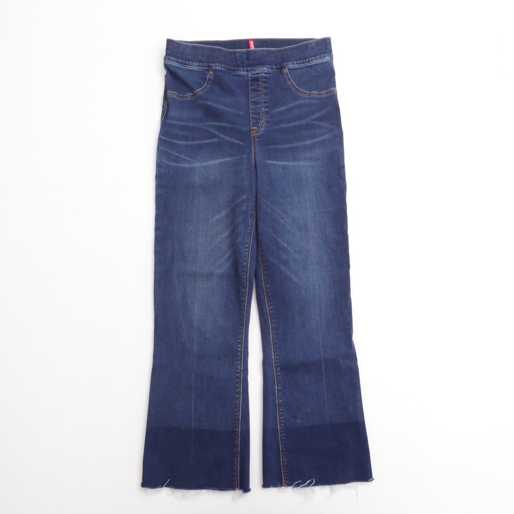 Spanx Women Jeans Blue Cropped Kick Flare Leg Pull On Raw Hem Medium